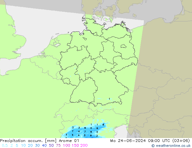 Précipitation accum. Arome 01 lun 24.06.2024 09 UTC