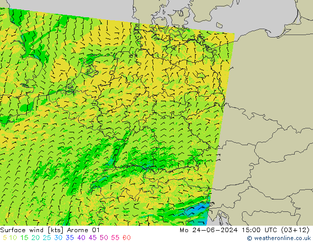 Surface wind Arome 01 Mo 24.06.2024 15 UTC
