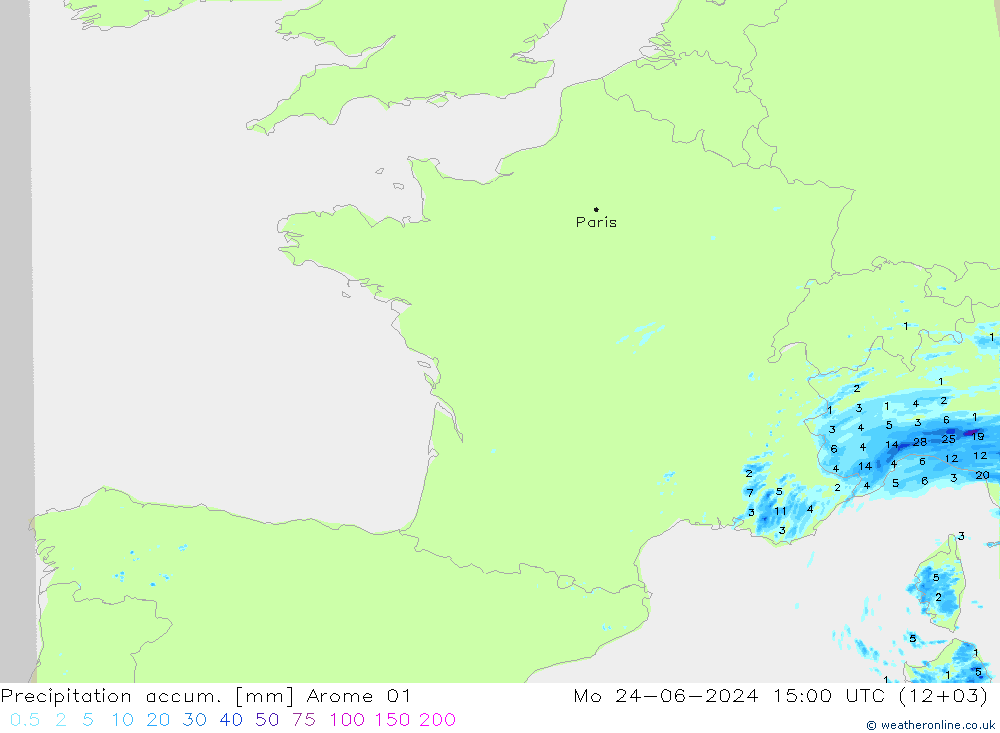 Nied. akkumuliert Arome 01 Mo 24.06.2024 15 UTC