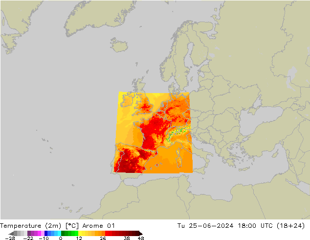 Temperaturkarte (2m) Arome 01 Di 25.06.2024 18 UTC