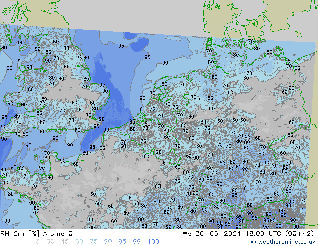 RH 2m Arome 01 Mi 26.06.2024 18 UTC