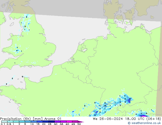 Precipitation (6h) Arome 01 We 26.06.2024 00 UTC