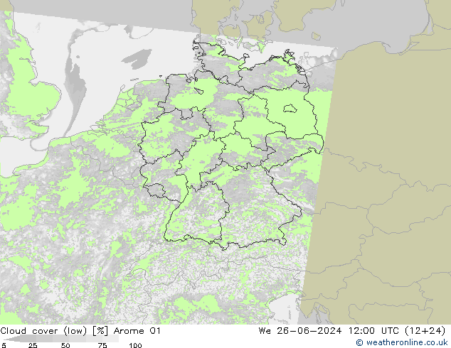 zachmurzenie (niskie) Arome 01 śro. 26.06.2024 12 UTC