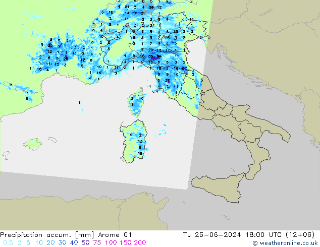 Precipitation accum. Arome 01 Tu 25.06.2024 18 UTC