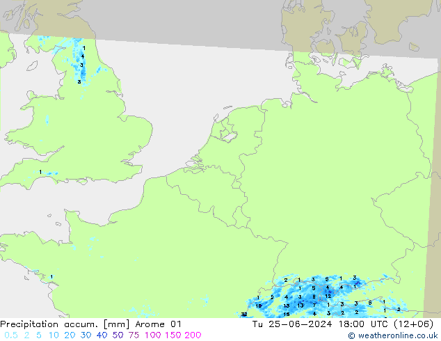 Precipitation accum. Arome 01 вт 25.06.2024 18 UTC