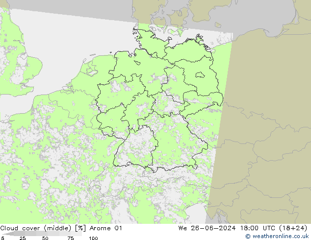 Bewolking (Middelb.) Arome 01 wo 26.06.2024 18 UTC