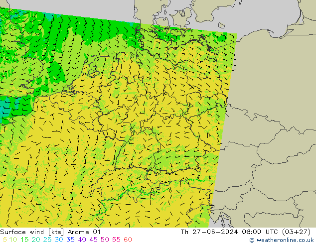 Wind 10 m Arome 01 do 27.06.2024 06 UTC