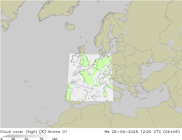 Bewolking (Hoog) Arome 01 wo 26.06.2024 12 UTC