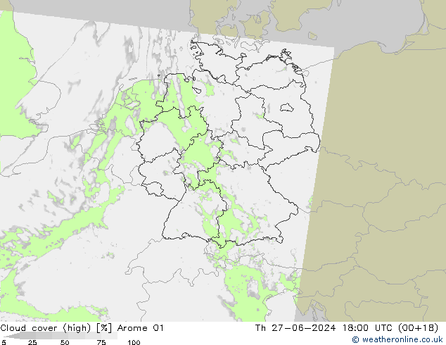Bewolking (Hoog) Arome 01 do 27.06.2024 18 UTC