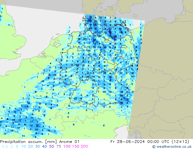 Precipitation accum. Arome 01 ven 28.06.2024 00 UTC