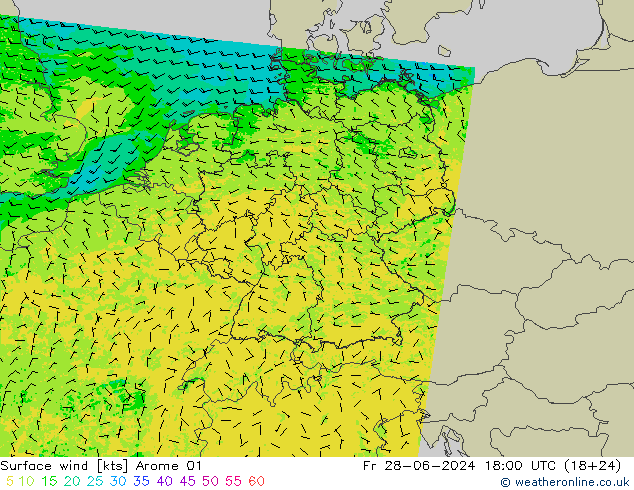 风 10 米 Arome 01 星期五 28.06.2024 18 UTC