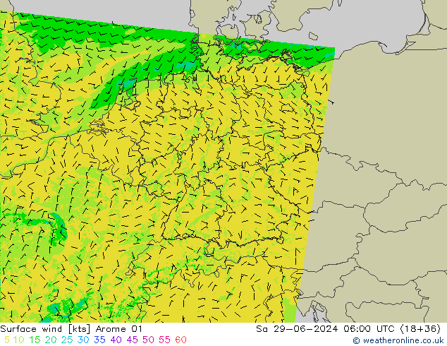 Wind 10 m Arome 01 za 29.06.2024 06 UTC
