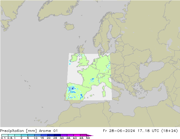 Neerslag Arome 01 vr 28.06.2024 18 UTC