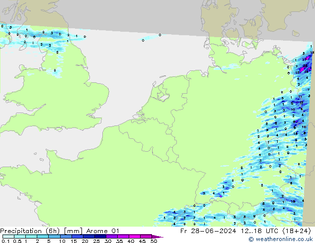 降水量 (6h) Arome 01 星期五 28.06.2024 18 UTC