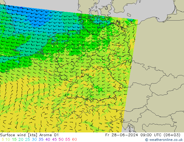 风 10 米 Arome 01 星期五 28.06.2024 09 UTC