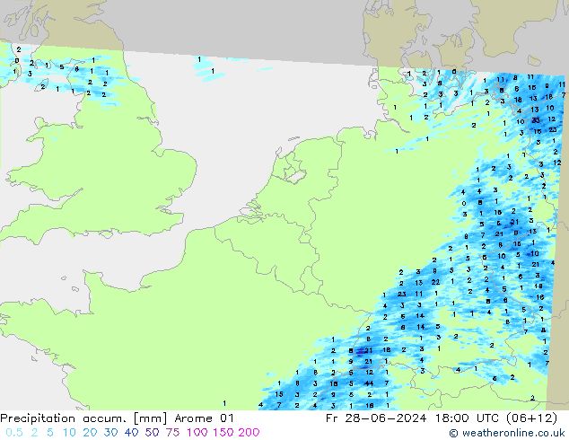 Totale neerslag Arome 01 vr 28.06.2024 18 UTC