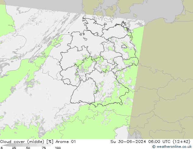 Bewolking (Middelb.) Arome 01 zo 30.06.2024 06 UTC