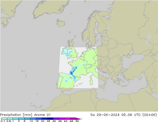 降水 Arome 01 星期六 29.06.2024 06 UTC