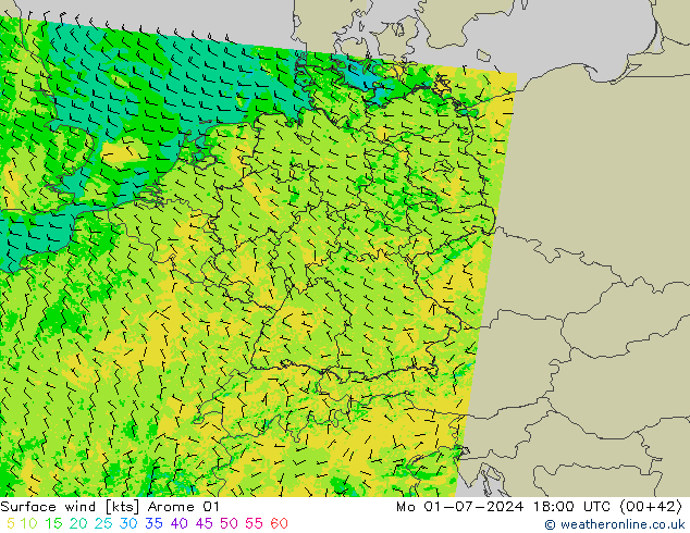 Wind 10 m Arome 01 ma 01.07.2024 18 UTC
