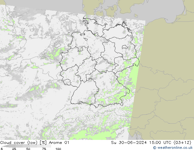 Bewolking (Laag) Arome 01 zo 30.06.2024 15 UTC
