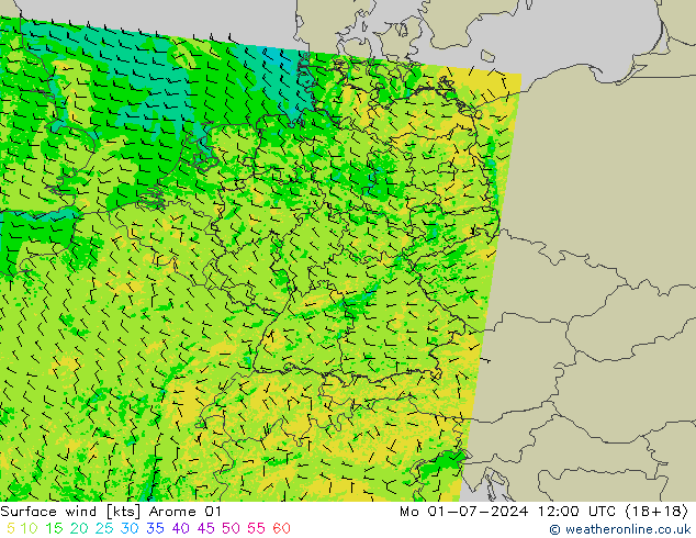 Wind 10 m Arome 01 ma 01.07.2024 12 UTC