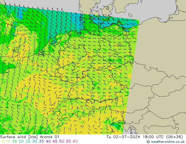 Wind 10 m Arome 01 di 02.07.2024 18 UTC