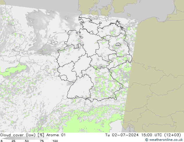 Bewolking (Laag) Arome 01 di 02.07.2024 15 UTC