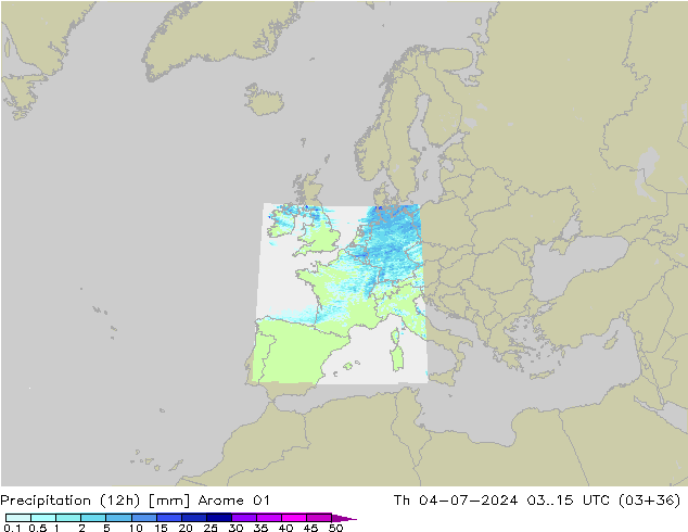 Totale neerslag (12h) Arome 01 do 04.07.2024 15 UTC