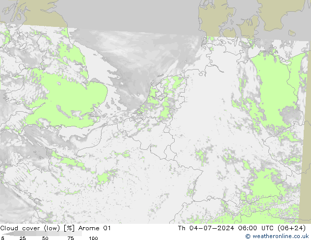 Bewolking (Laag) Arome 01 do 04.07.2024 06 UTC