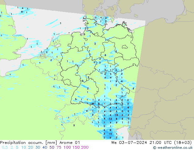 Totale neerslag Arome 01 wo 03.07.2024 21 UTC