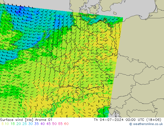Wind 10 m Arome 01 do 04.07.2024 00 UTC