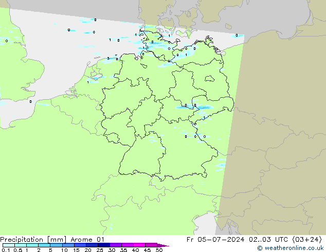Neerslag Arome 01 vr 05.07.2024 03 UTC