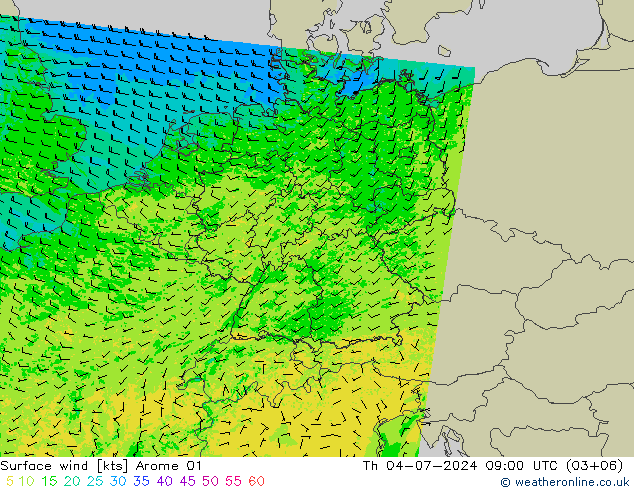 Wind 10 m Arome 01 do 04.07.2024 09 UTC