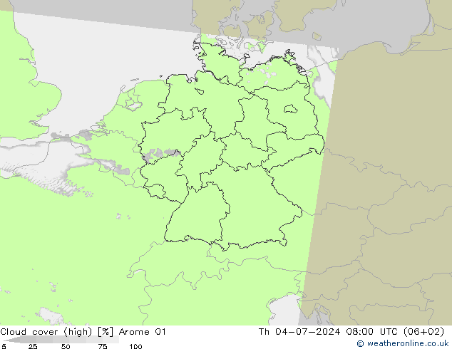 Bewolking (Hoog) Arome 01 do 04.07.2024 08 UTC