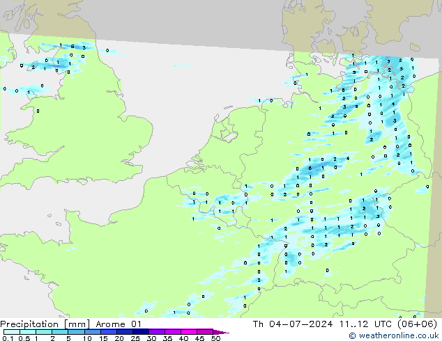 Neerslag Arome 01 do 04.07.2024 12 UTC