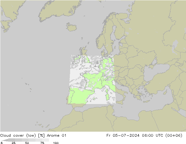 Bewolking (Laag) Arome 01 vr 05.07.2024 06 UTC