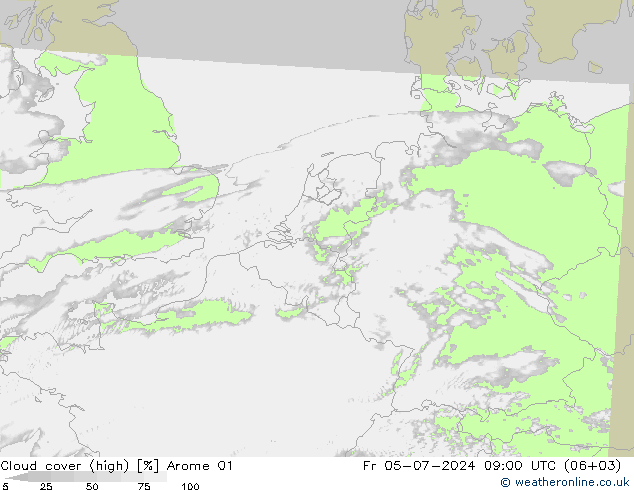 Bewolking (Hoog) Arome 01 vr 05.07.2024 09 UTC