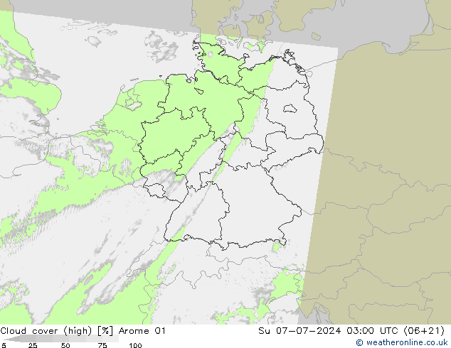 Bewolking (Hoog) Arome 01 zo 07.07.2024 03 UTC
