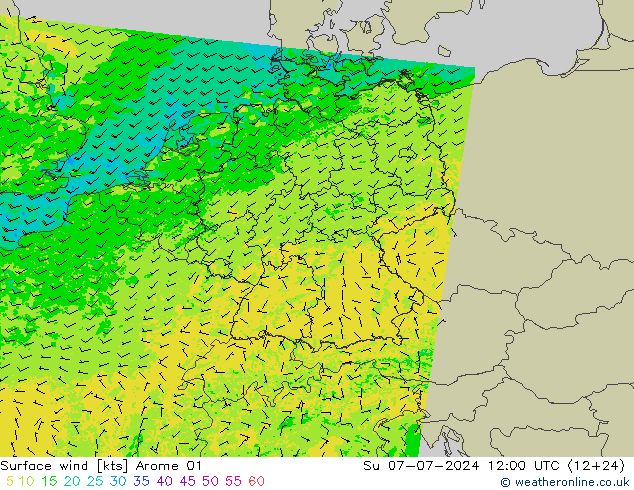 Wind 10 m Arome 01 zo 07.07.2024 12 UTC