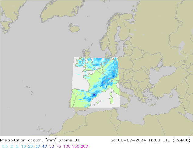 Totale neerslag Arome 01 za 06.07.2024 18 UTC