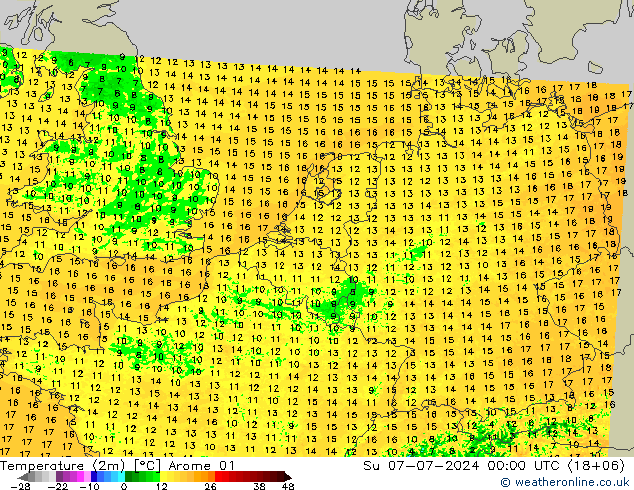 温度图 Arome 01 星期日 07.07.2024 00 UTC
