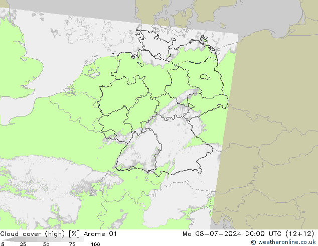Bewolking (Hoog) Arome 01 ma 08.07.2024 00 UTC