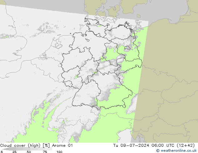 Bewolking (Hoog) Arome 01 di 09.07.2024 06 UTC
