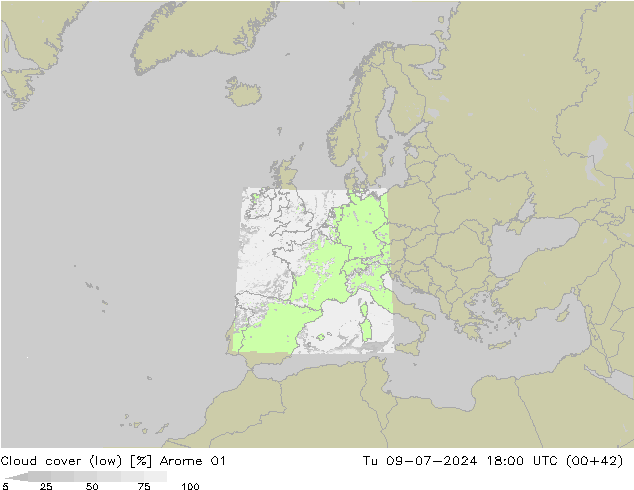 云 (低) Arome 01 星期二 09.07.2024 18 UTC