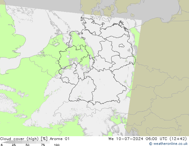 Bewolking (Hoog) Arome 01 wo 10.07.2024 06 UTC