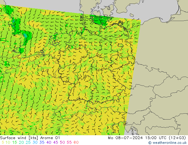 风 10 米 Arome 01 星期一 08.07.2024 15 UTC