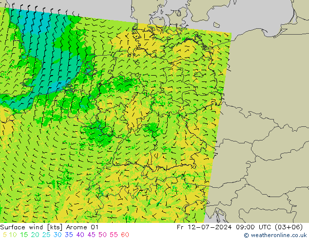 Wind 10 m Arome 01 vr 12.07.2024 09 UTC