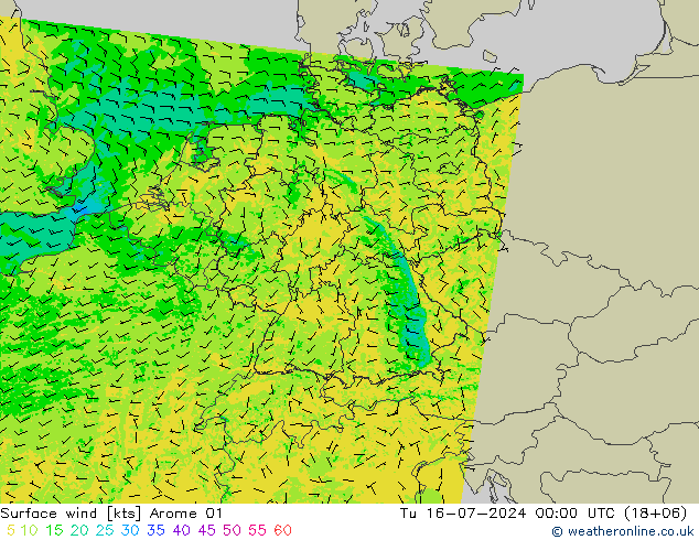 Wind 10 m Arome 01 di 16.07.2024 00 UTC
