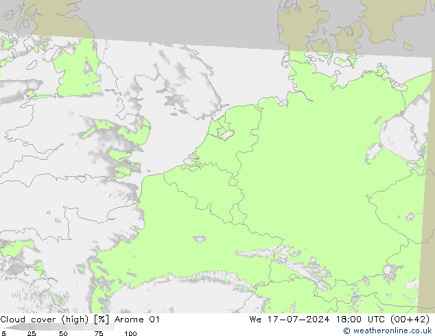 Bewolking (Hoog) Arome 01 wo 17.07.2024 18 UTC