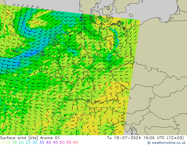 Wind 10 m Arome 01 di 16.07.2024 15 UTC